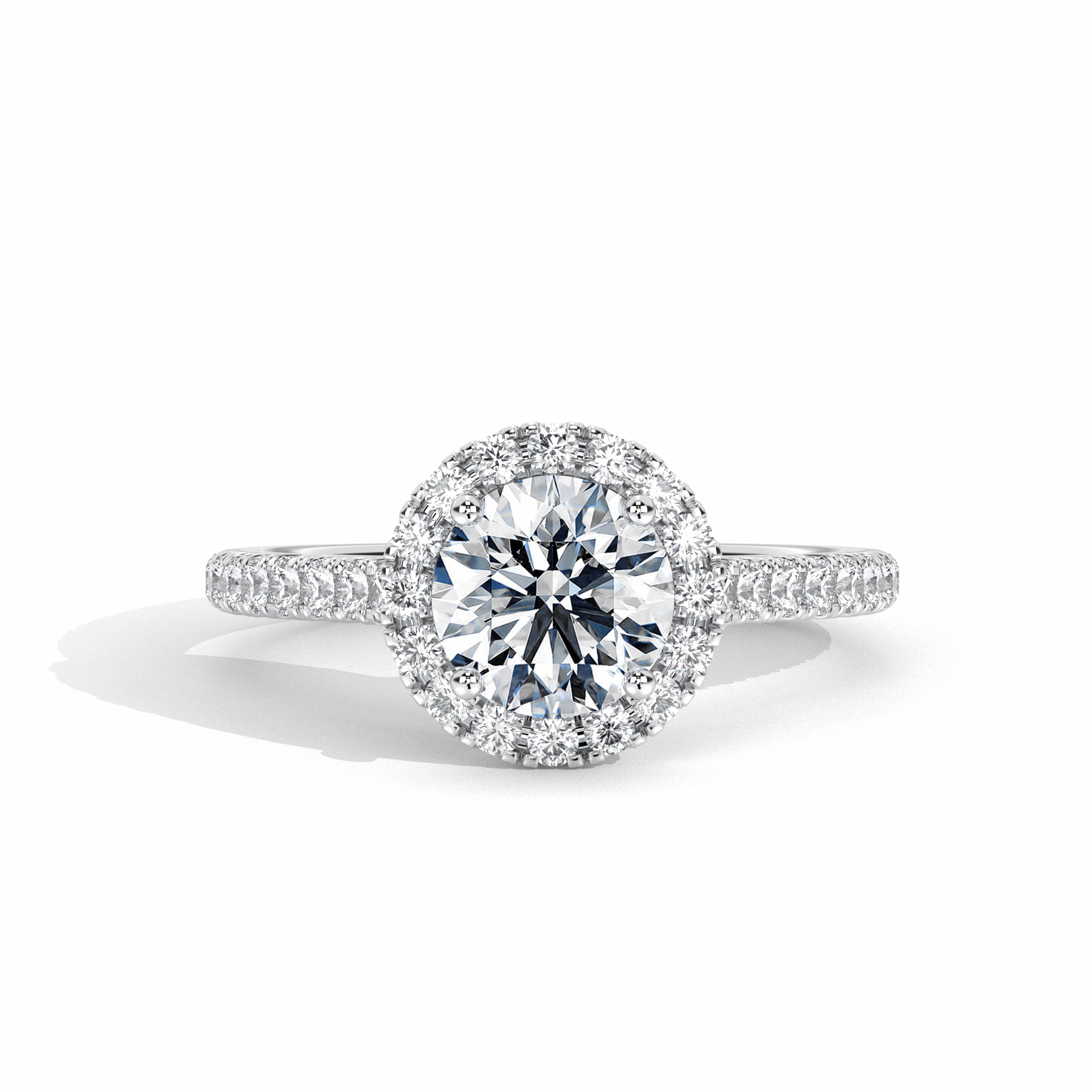 2.05ct Round Diamond Halo Engagement Ring 18K White Gold WGI Certificate