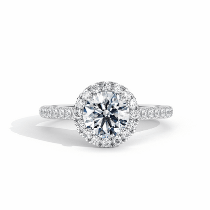2.05ct Round Diamond Halo Engagement Ring 18K White Gold WGI Certificate