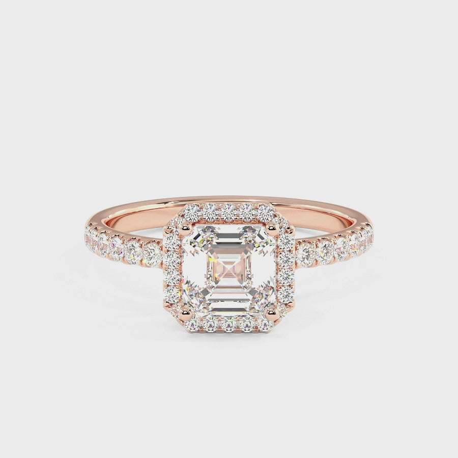 Modern Asscher Cut Halo Ring