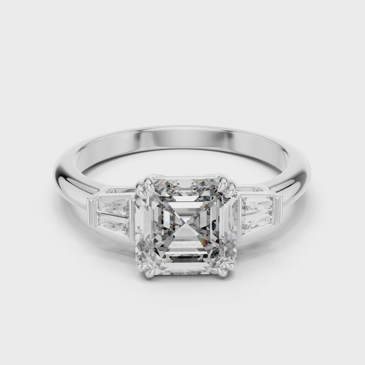 Asscher &amp; Double Baguette Three Stone Ring