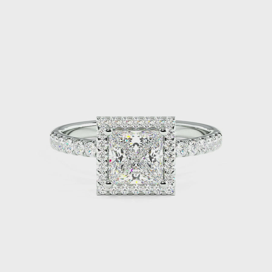Modern Princess Cut Halo Ring, video