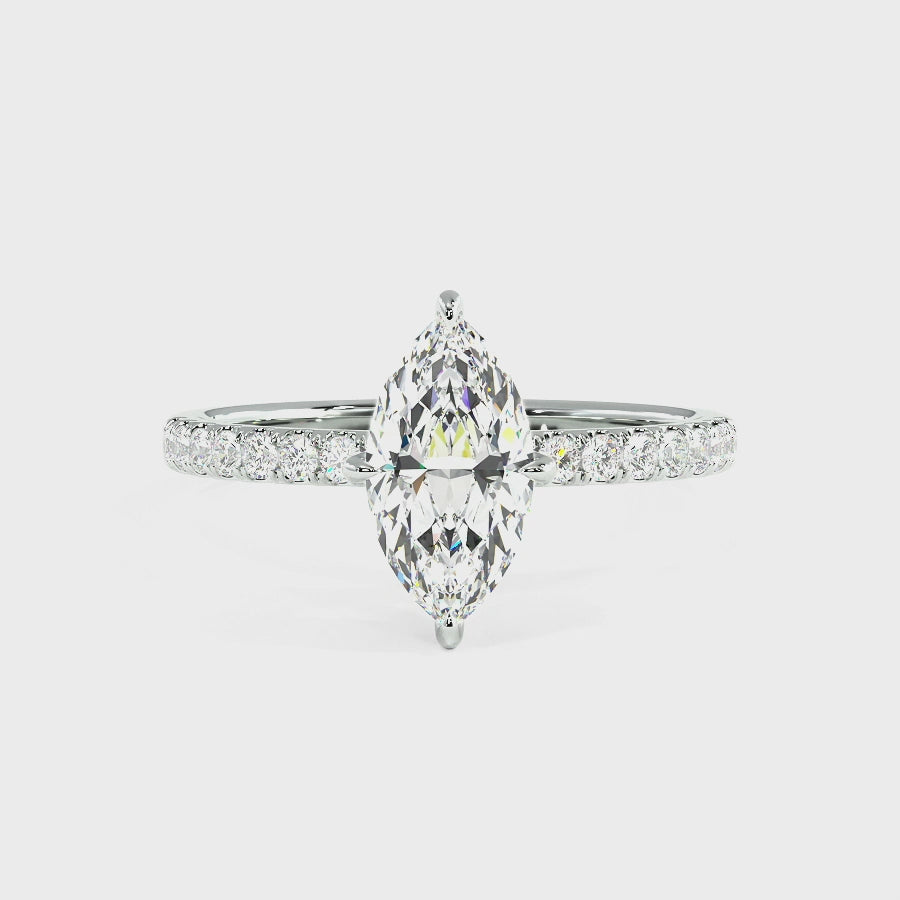 Marquise Cut Studded Hidden Halo Ring