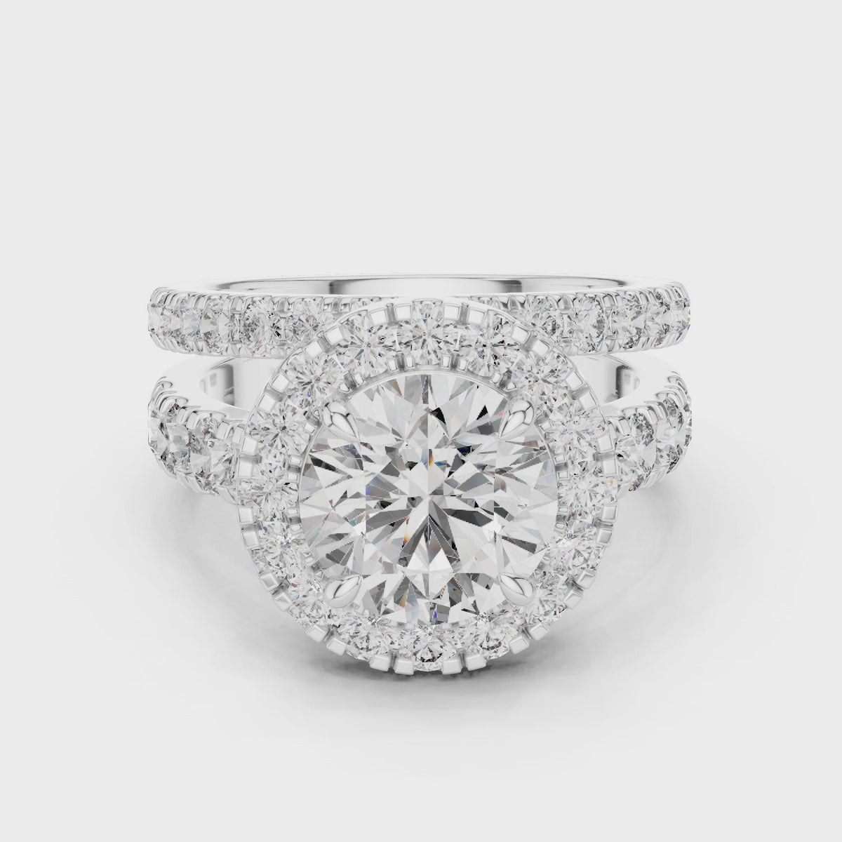 Modern Round Cut Split Eternity Halo Ring Video