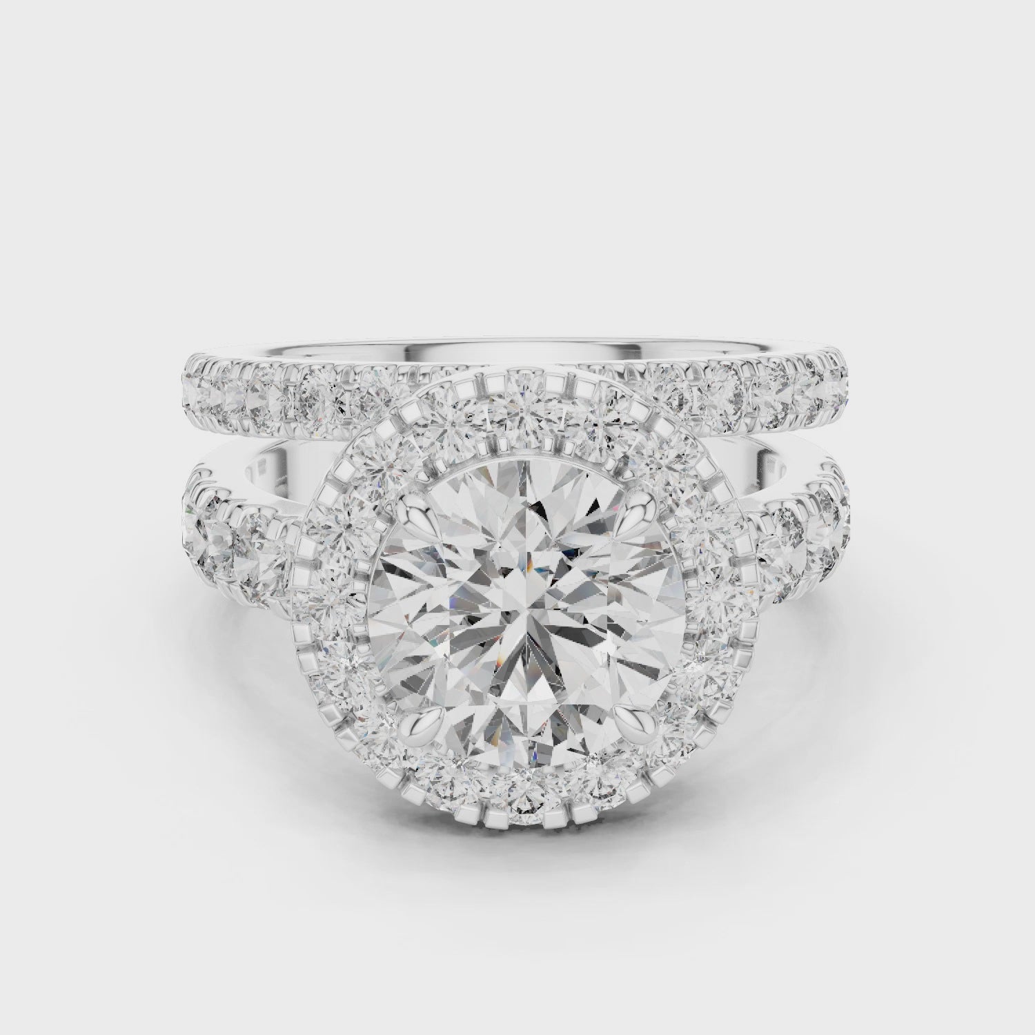 Modern Round Cut Split Eternity Halo Ring Video