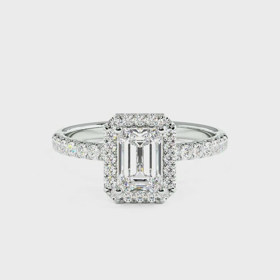 Modern Emerald Cut Halo Ring, video