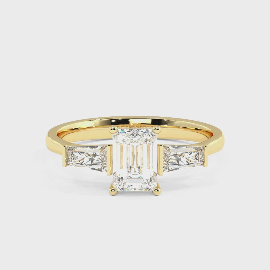 Emerald &amp; Baguette Three Stone Ring, video