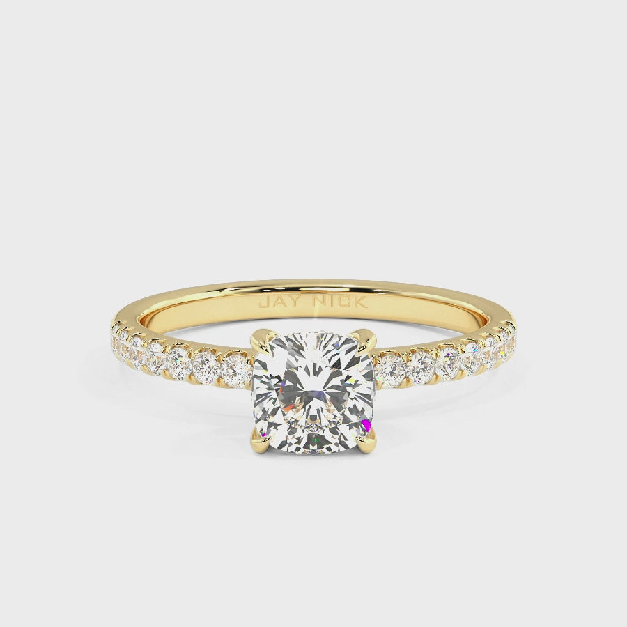 Cushion Cut Studded Hidden Halo Ring