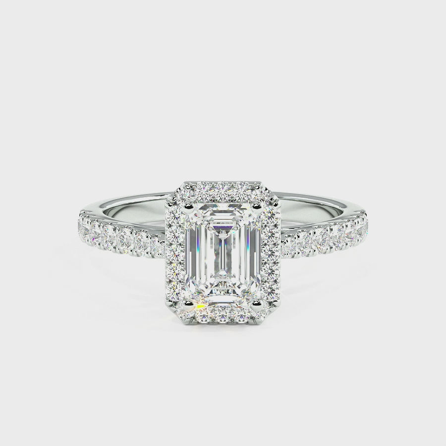 Classic Emerald Cut Halo Ring, video