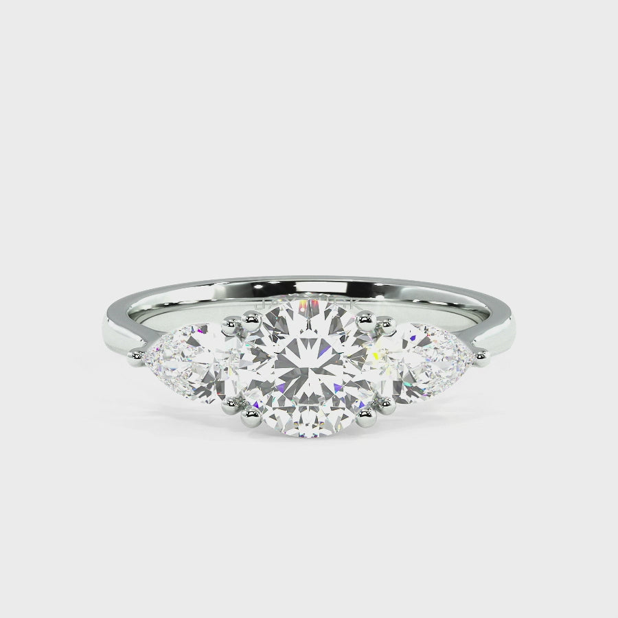 Round & Pear Three Stone Ring