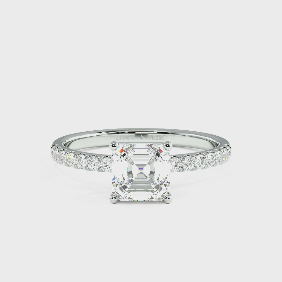 Modern Asscher Cut Diamond Shoulder Ring, video