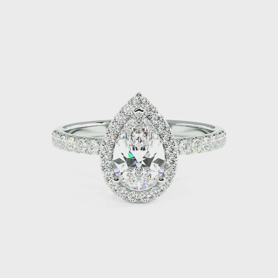 Modern Pear Cut Halo Ring, video