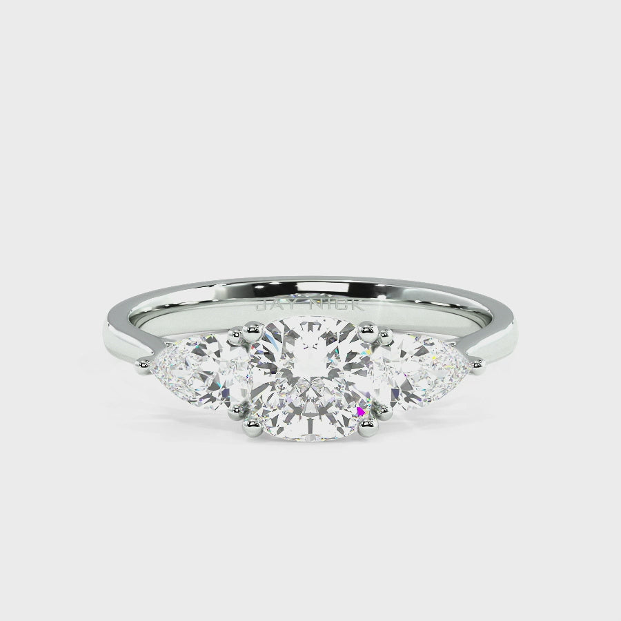 Cushion & Pear Three Stone Ring