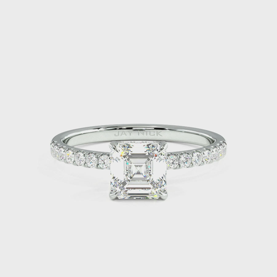 Asscher Cut Studded Hidden Halo Ring, video