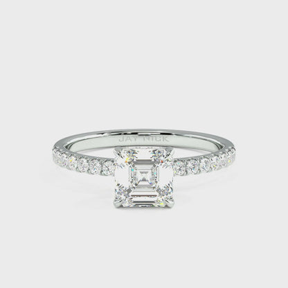 Asscher Cut Studded Hidden Halo Ring