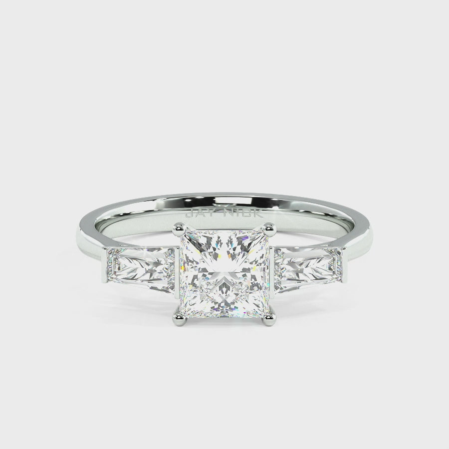 Princess &amp; Baguette Three Stone Ring