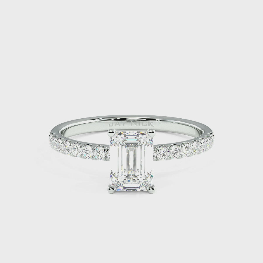 Modern Emerald Cut Diamond Shoulder Ring, video