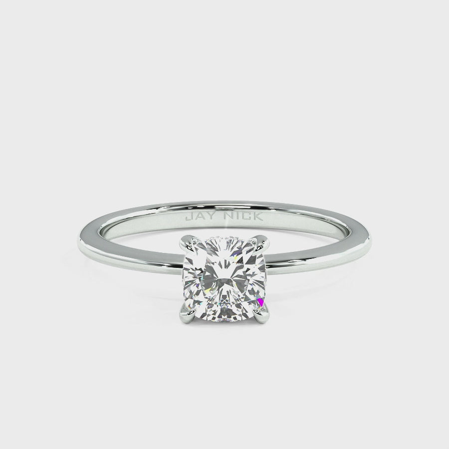 Cushion Cut Hidden Halo Ring