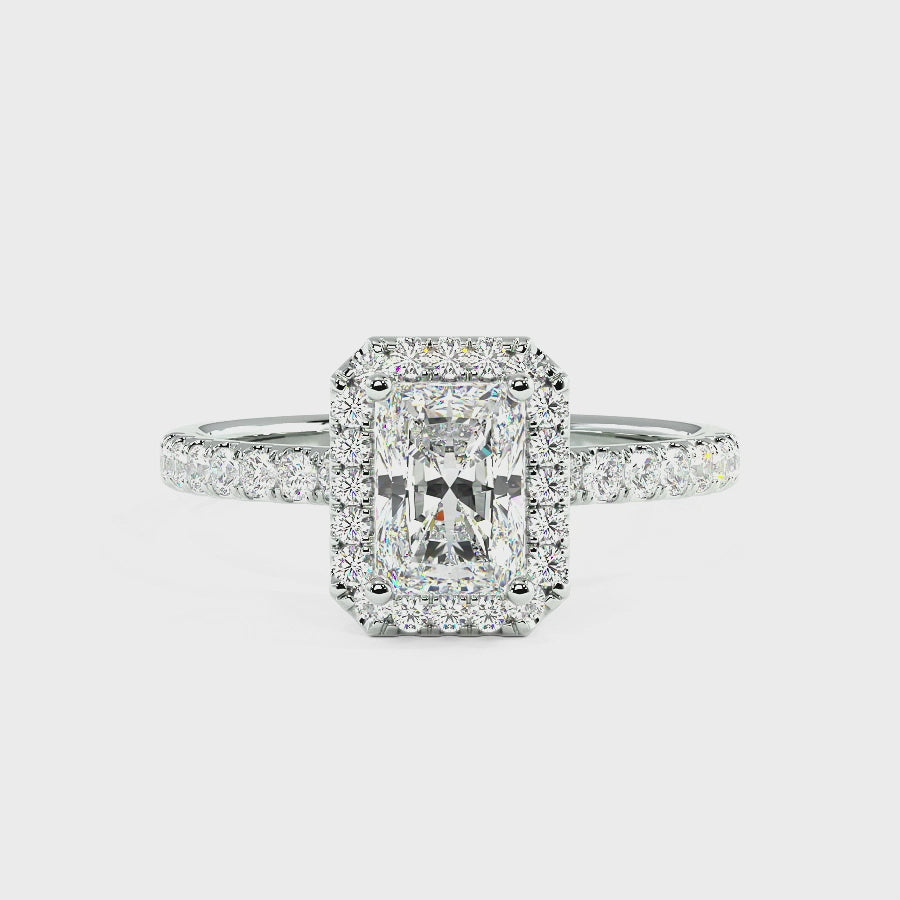 Modern Radiant Cut Halo Ring, video