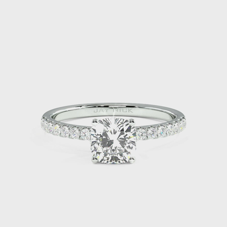 Modern Cushion Cut Diamond Shoulder Ring, video