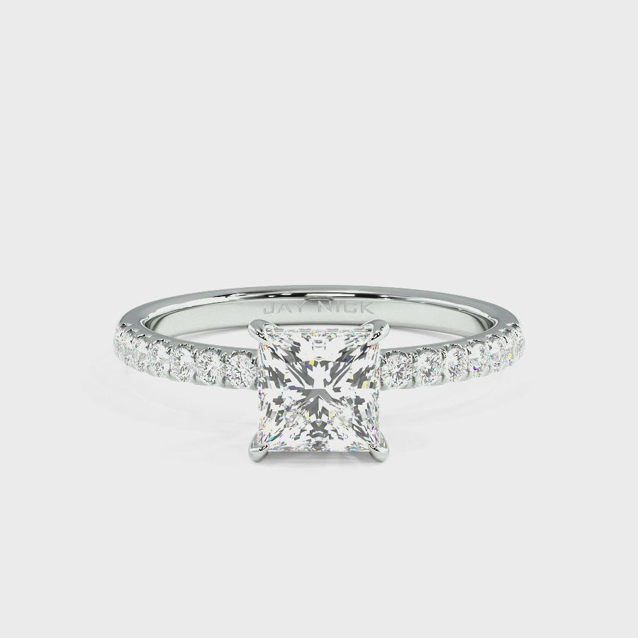 Princess Cut Studded Hidden Halo Ring