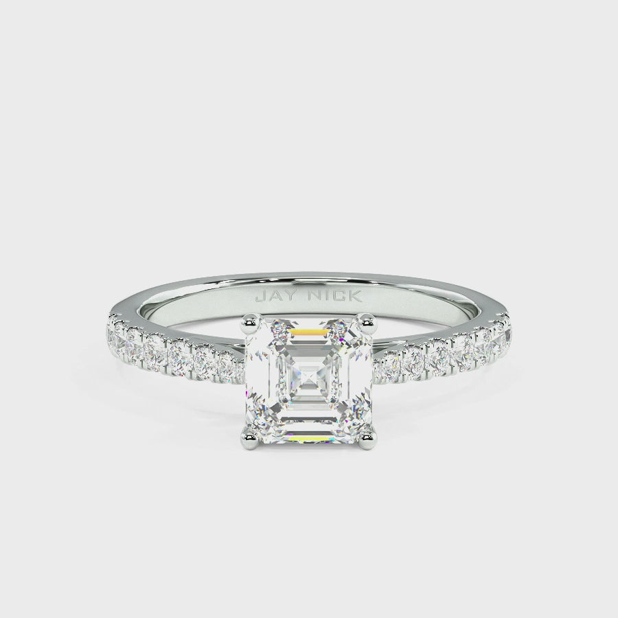 Classic Asscher Cut Diamond Shoulder Ring, video