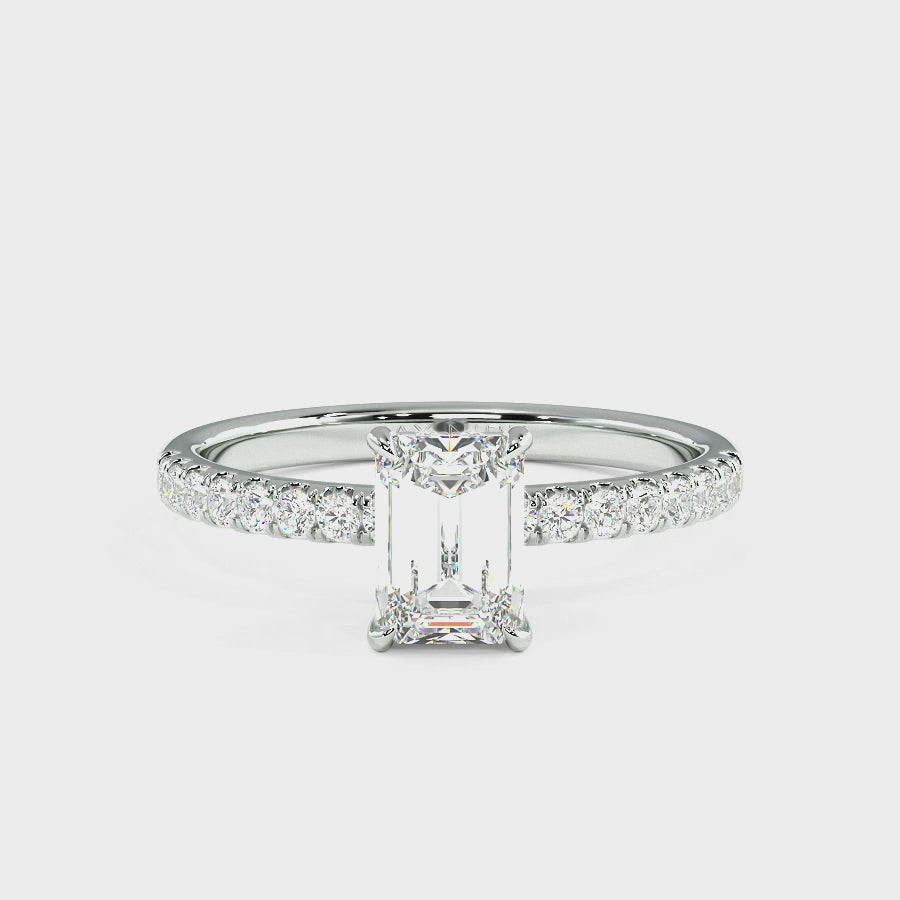 Emerald Cut Studded Hidden Halo Ring, video