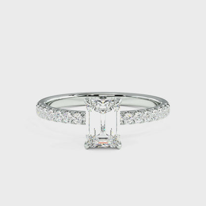 Emerald Cut Studded Hidden Halo Ring