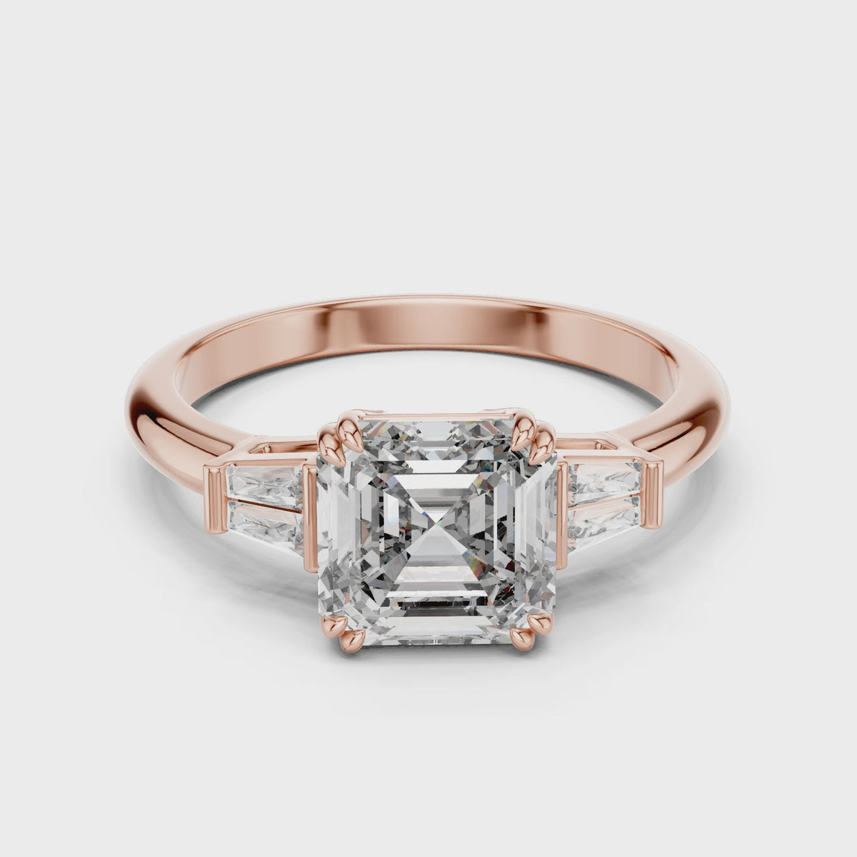 Asscher &amp; Double Baguette Three Stone Ring