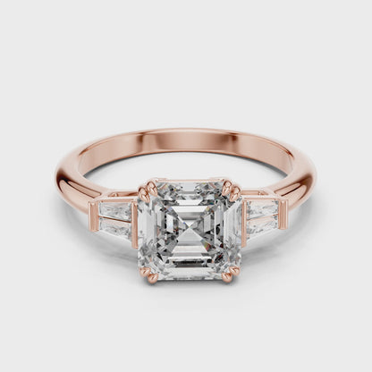 Asscher &amp; Double Baguette Three Stone Ring