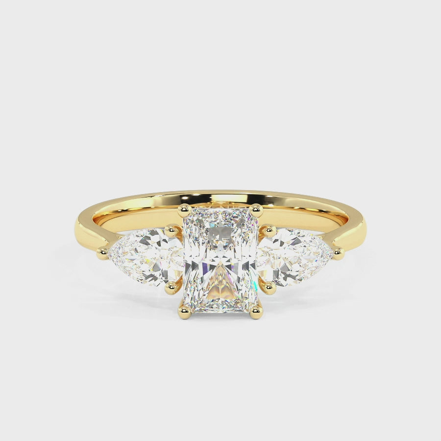 Radiant & Pear Three Stone Ring