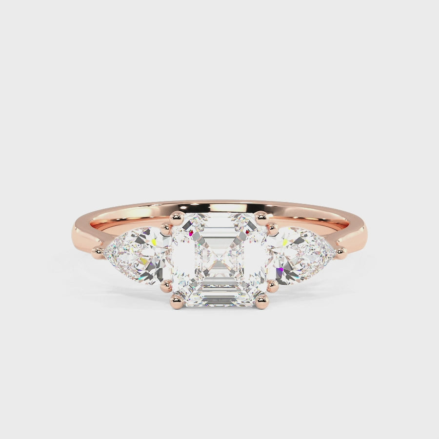 Asscher & Pear Three Stone Ring