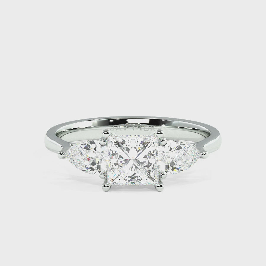 Princess & Pear Three Stone Ring