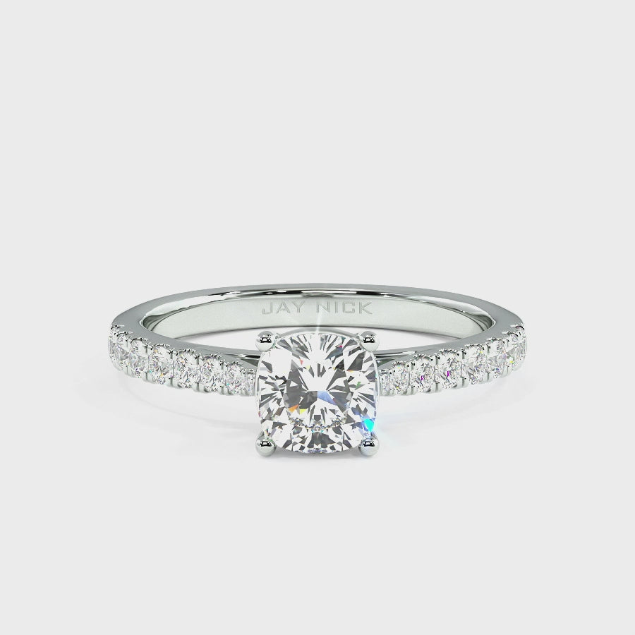 Classic Cushion Cut Diamond Shoulder Ring, video