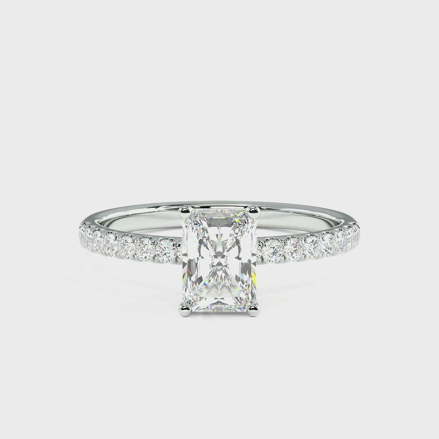 Modern Radiant Cut Diamond Shoulder Ring, video