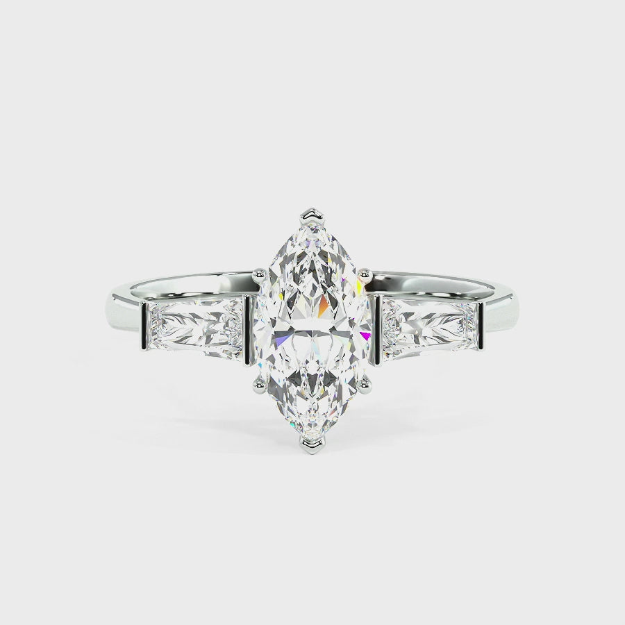 Marquise &amp; Baguette Three Stone Ring, video