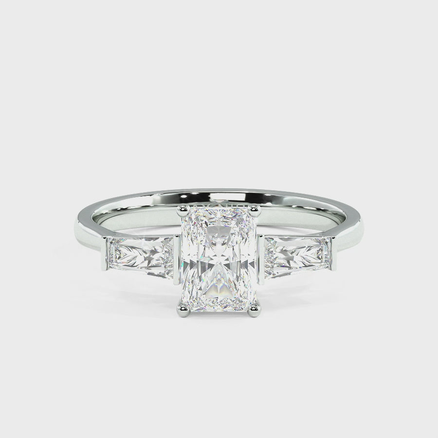Radiant &amp; Baguette Three Stone Ring, video