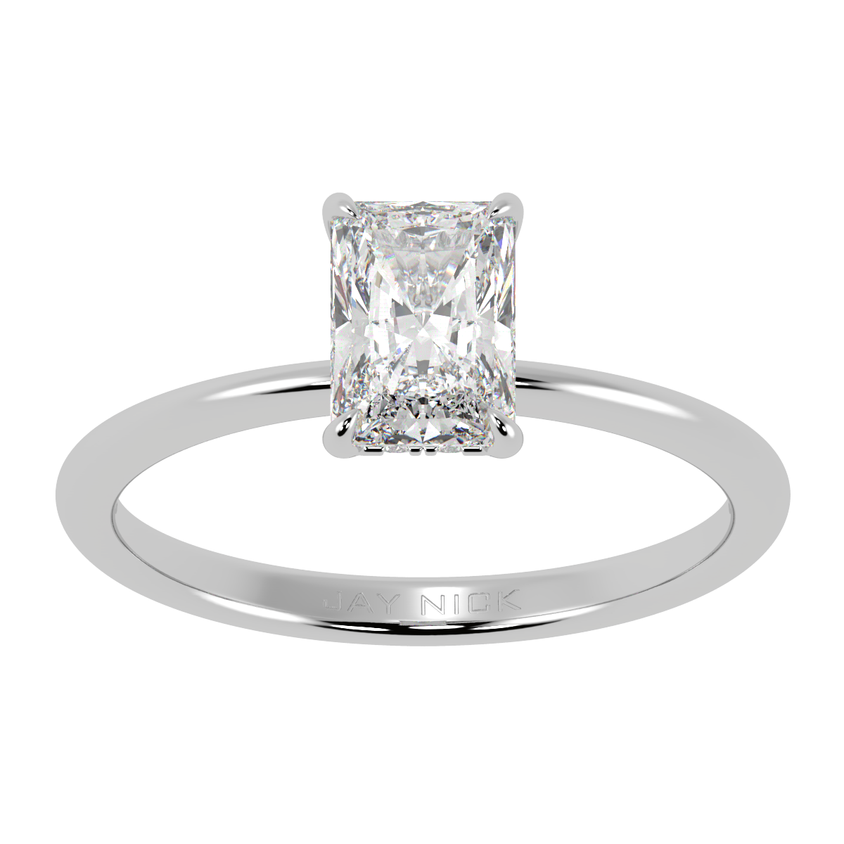 Radiant Cut Hidden Halo Ring in white gold or platinum, top view