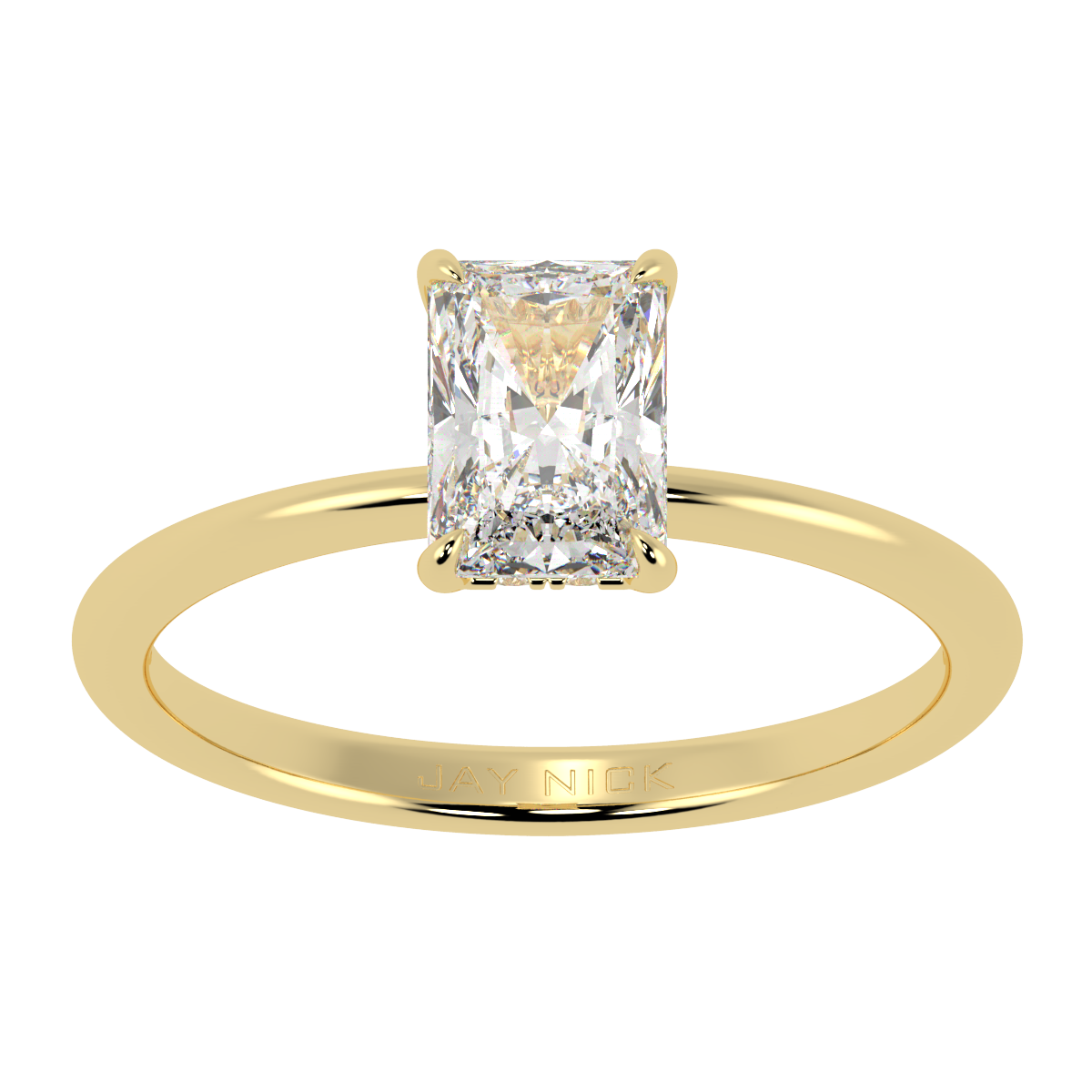 Radiant Cut Hidden Halo Ring in yellow gold, top view