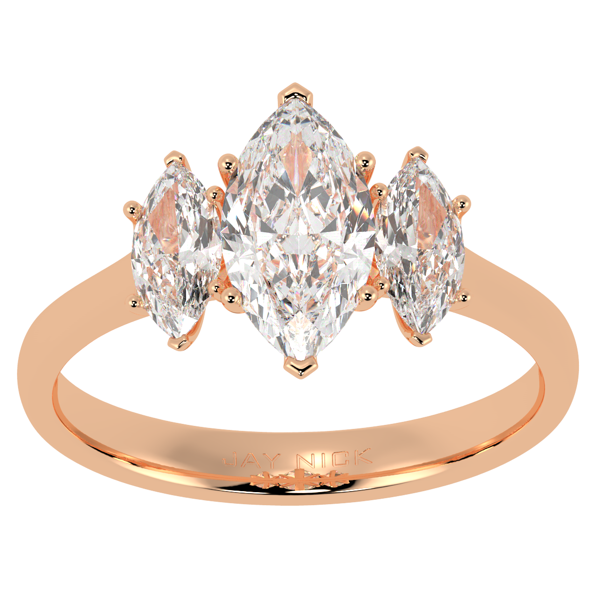 Marquise Cut Trilogy Ring in rose gold, top view