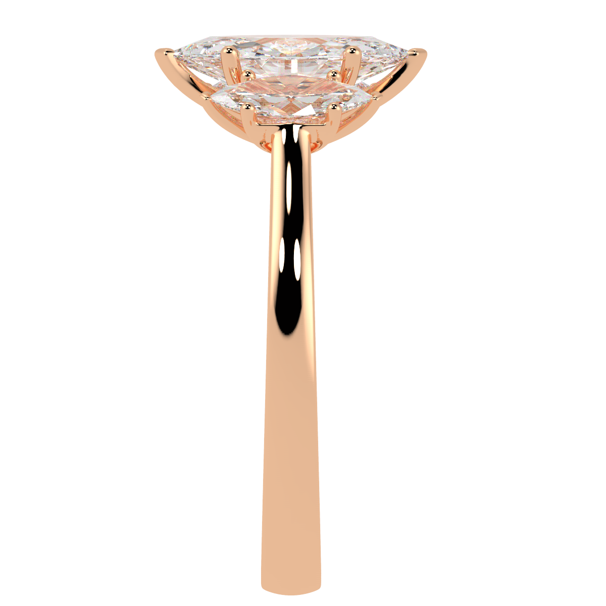 Marquise Cut Trilogy Ring in rose gold, side view