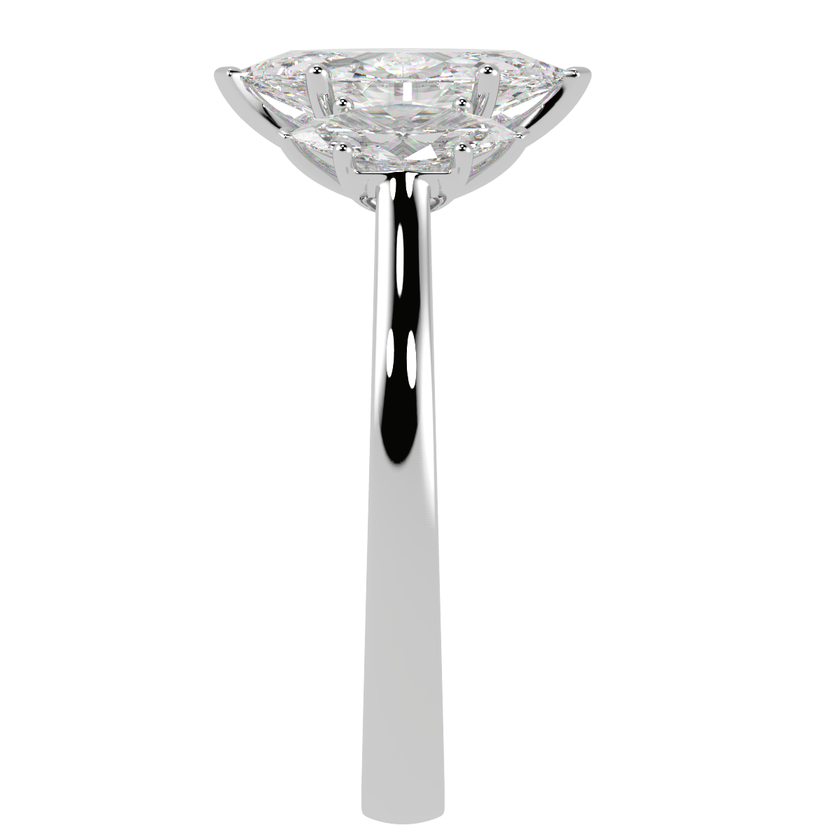 Marquise Cut Trilogy Ring in white gold or platinum, side view
