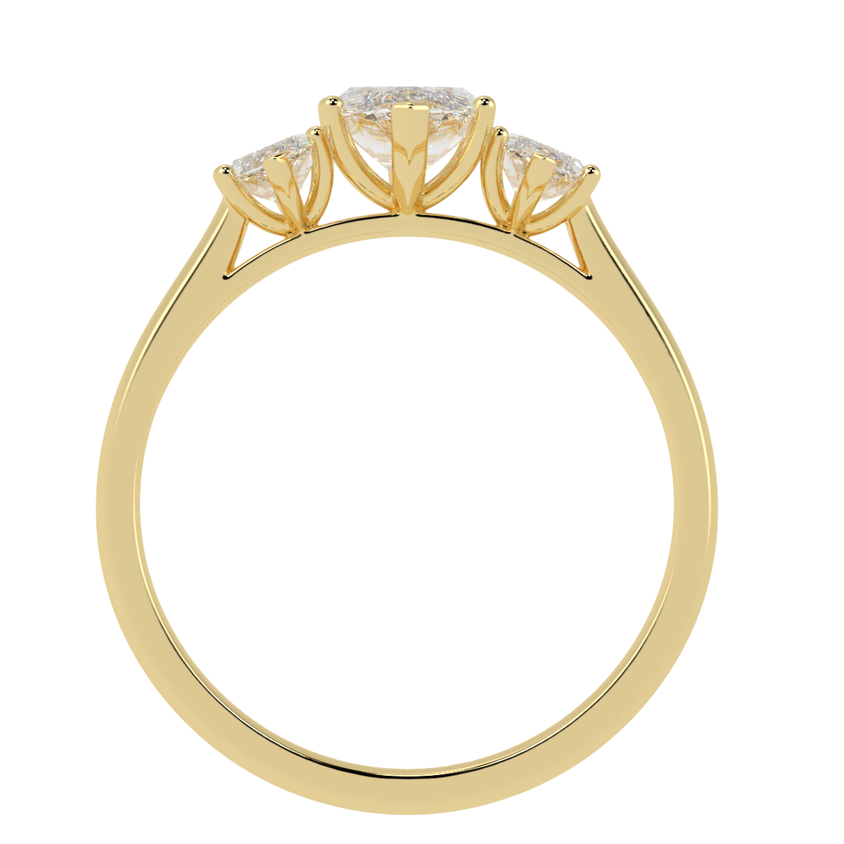 Marquise Cut Trilogy Ring in yellow gold, flat view