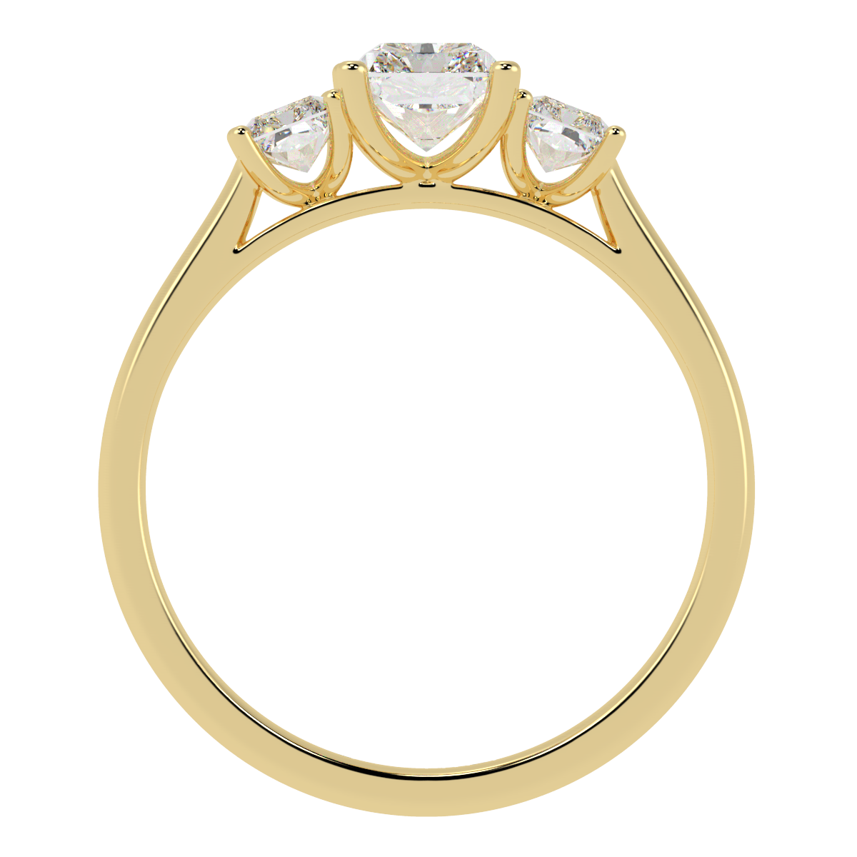 Radiant Cut Trilogy Ring in yellow gold, flat view